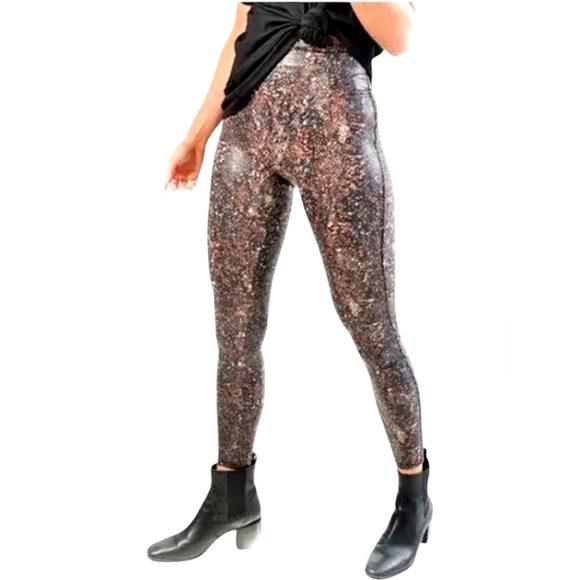 Spanx Faux Leather Snake Shine High Rise Leggings In Mocha Size XS - Picture 1 of 7